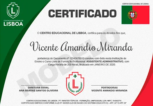 Certificado Portugal Frente